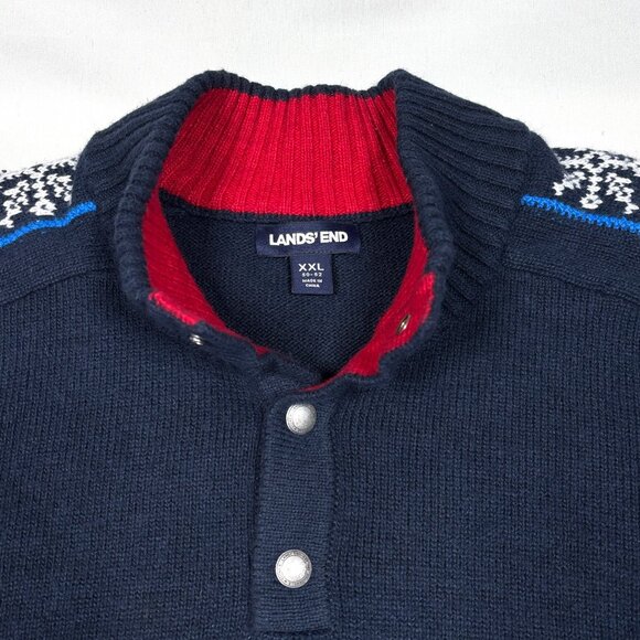Lands End Wool Blend Fair Isle Nordic Snowflake 1/4 Button Knit Sweater Mens XL - Picture 5 of 11